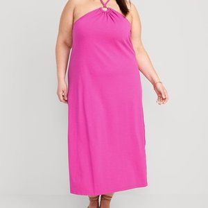 NWT Old Navy Slub-Knit Halter Midi Shift Dress dragonfruit hot pink 2X